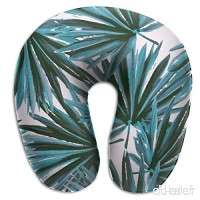 Travel Pillow Tropical Palm Leaves in Botanical Green + Shell Memory Foam U Neck Pillow for Lightweight Support in Airplane Car Train Bus - B07V73QGKS